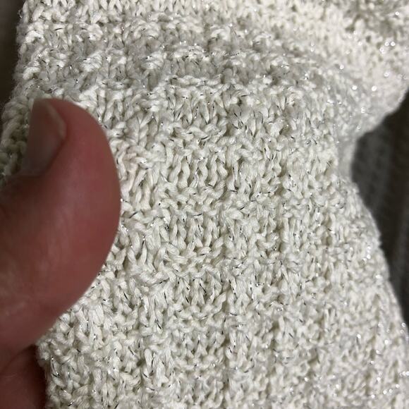 Talbots white ivory silver metallic open front long sweater jacket size 1X NWT - Picture 8 of 14